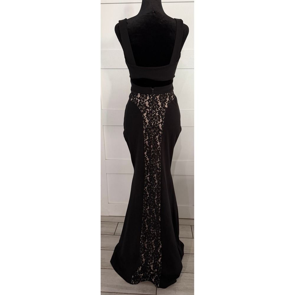 Symphony Womens Black Lace V-Neck Mermaid Evening Gown Formal Dress Small